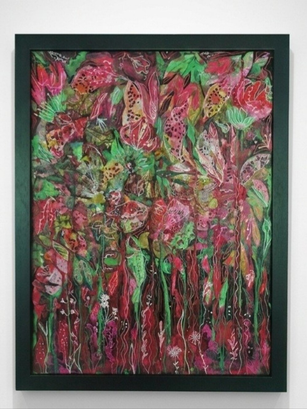 20x26 original art Mixed Media Floral Collage Framed Art acrylic paper and ink.